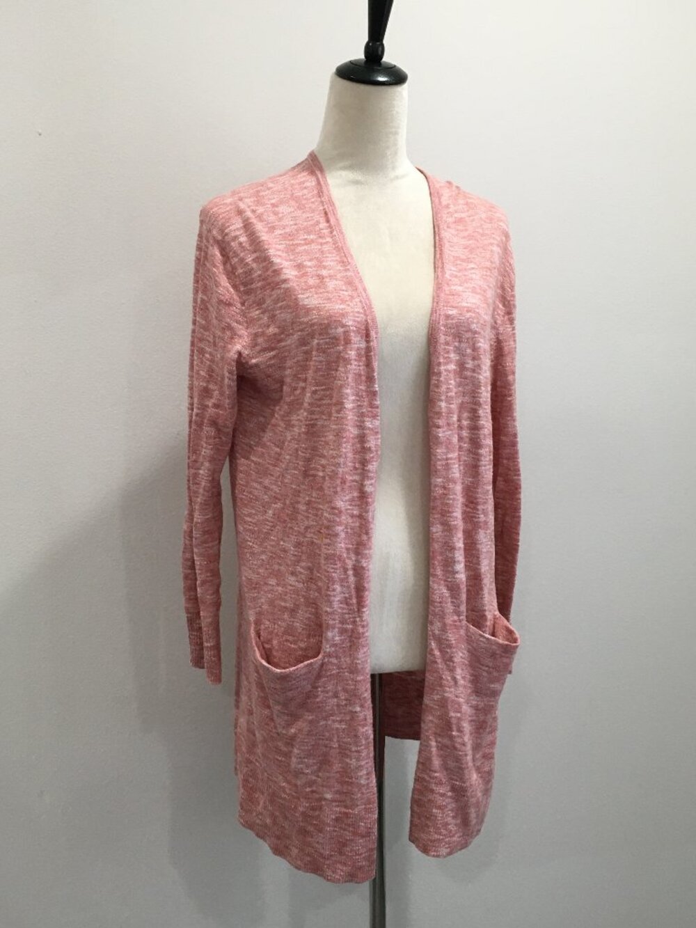 MADEWELL Marled Red White Knit Long Sleeve Open Front Cardigan